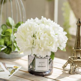 Artificial Hydrangea and Glass Vase Decoration